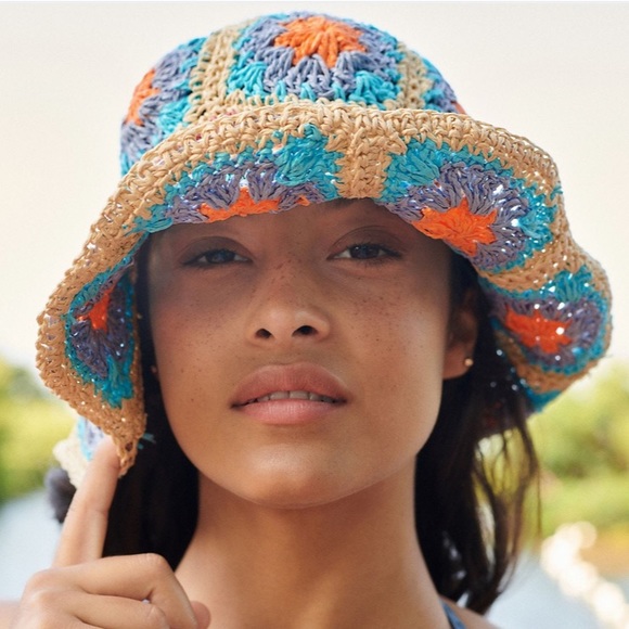 Anthropologie Accessories - Anthropologie Crochet Granny Squares Bucket Hat